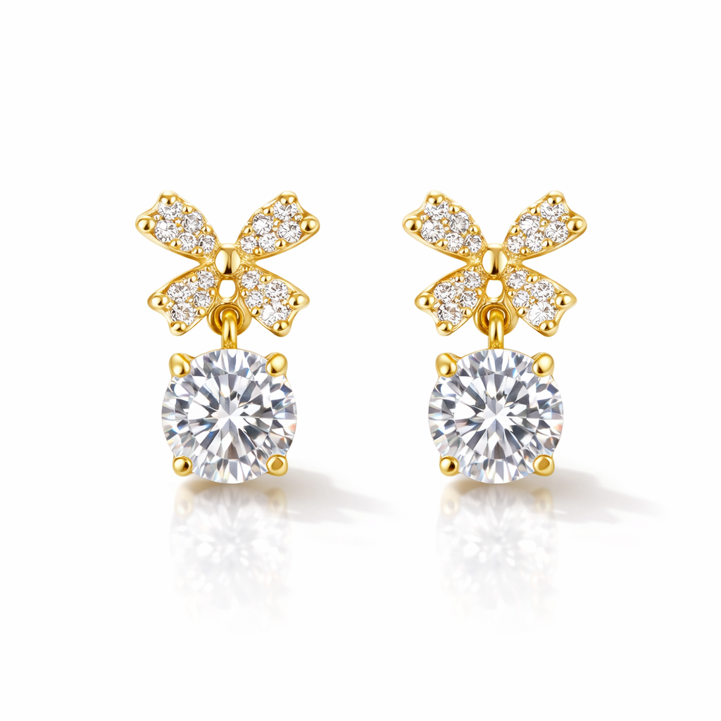 Luxury Crystal Bow Stud Earrings for Women | Gold Zircon Elegant Earrings