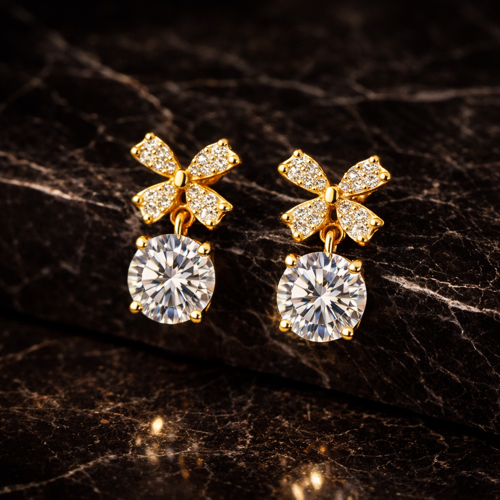 Luxury Crystal Bow Stud Earrings for Women | Gold Zircon Elegant Earrings