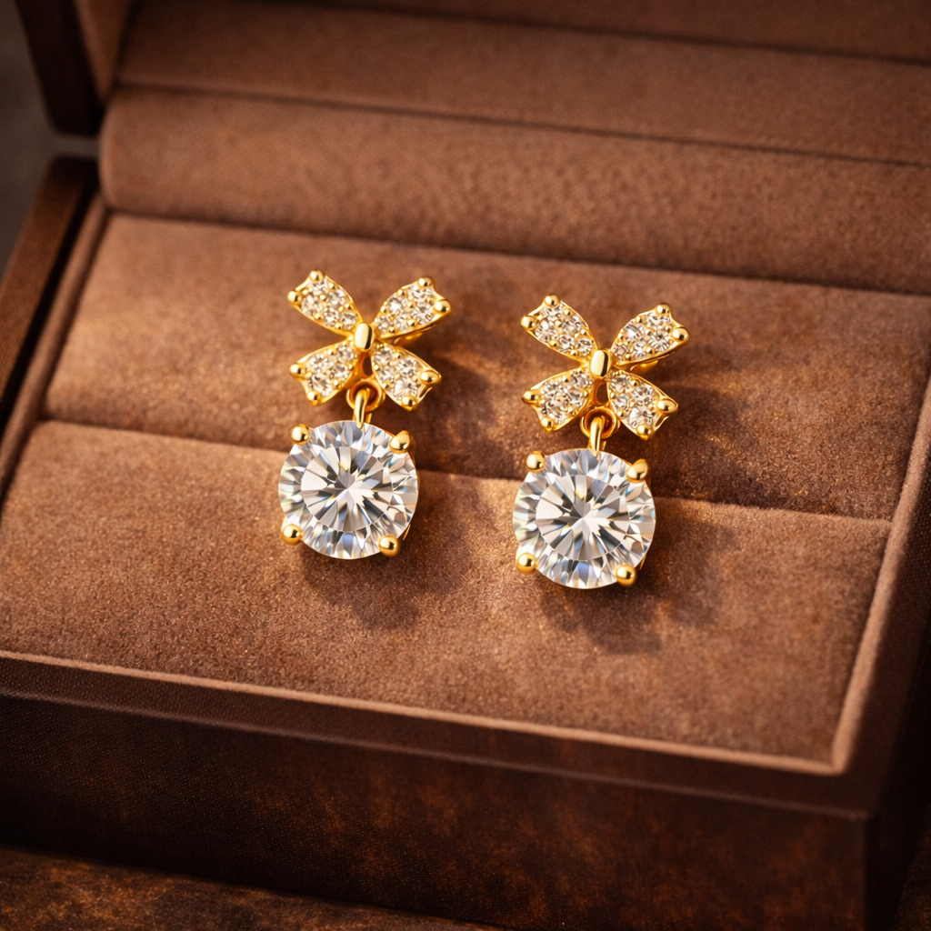 Luxury Crystal Bow Stud Earrings for Women | Gold Zircon Elegant Earrings