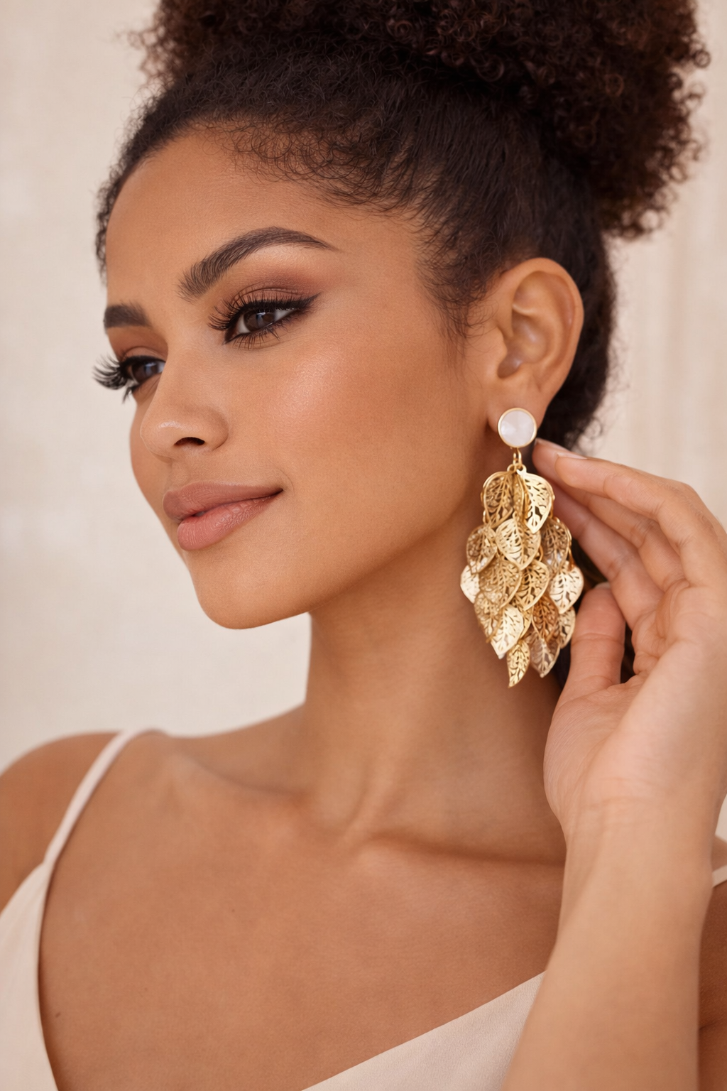 Luxury Gold Leaf Cascade Drop Earrings for Women | Elegant Statement Earrings