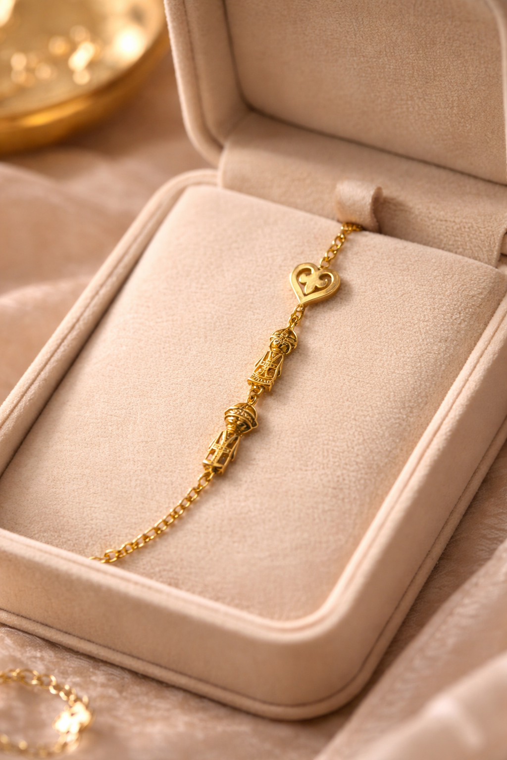 Gold Traditional Charm Bracelet with Heart Detail | Ethnic Minimal Bracelet for Women