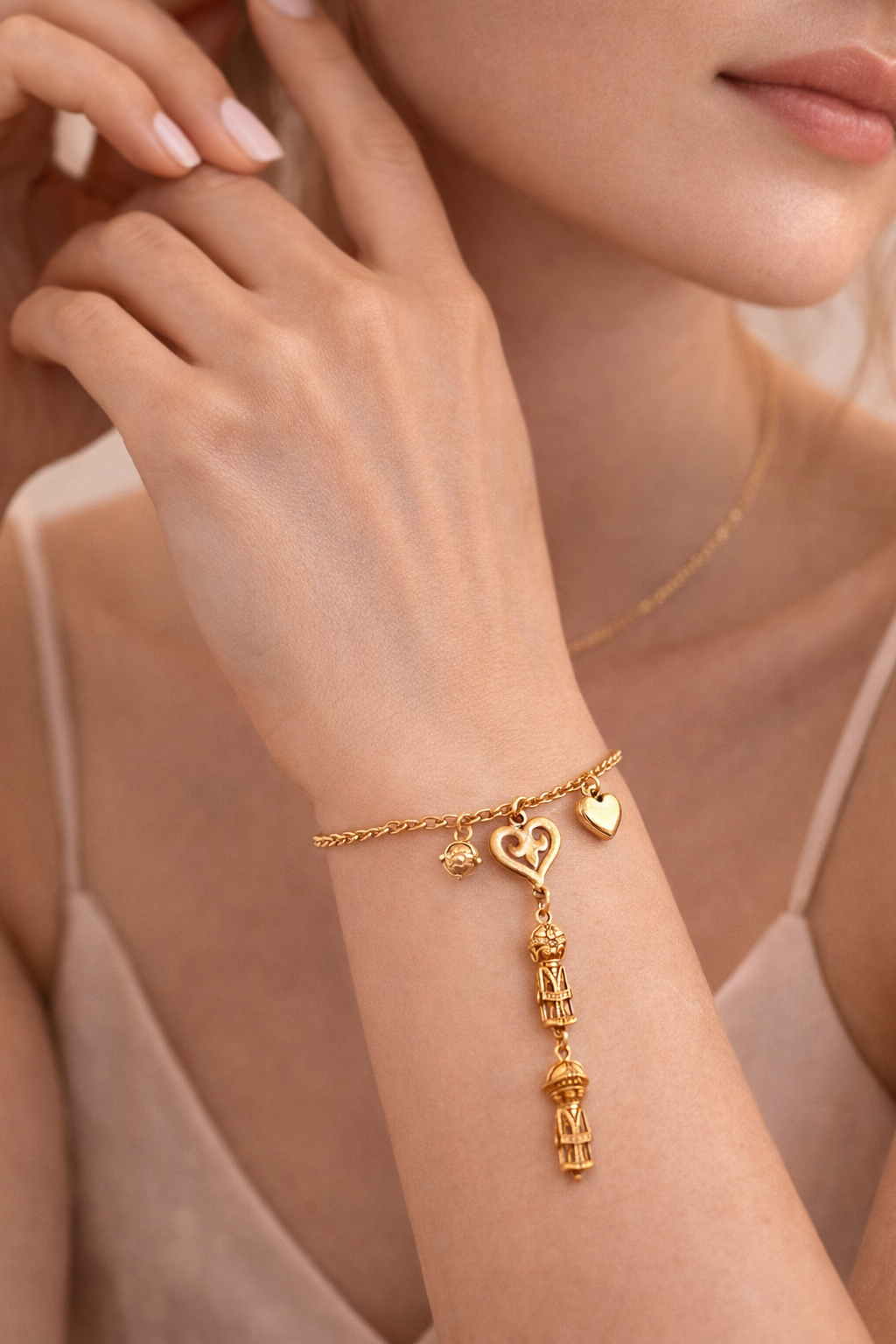 Gold Traditional Charm Bracelet with Heart Detail | Ethnic Minimal Bracelet for Women