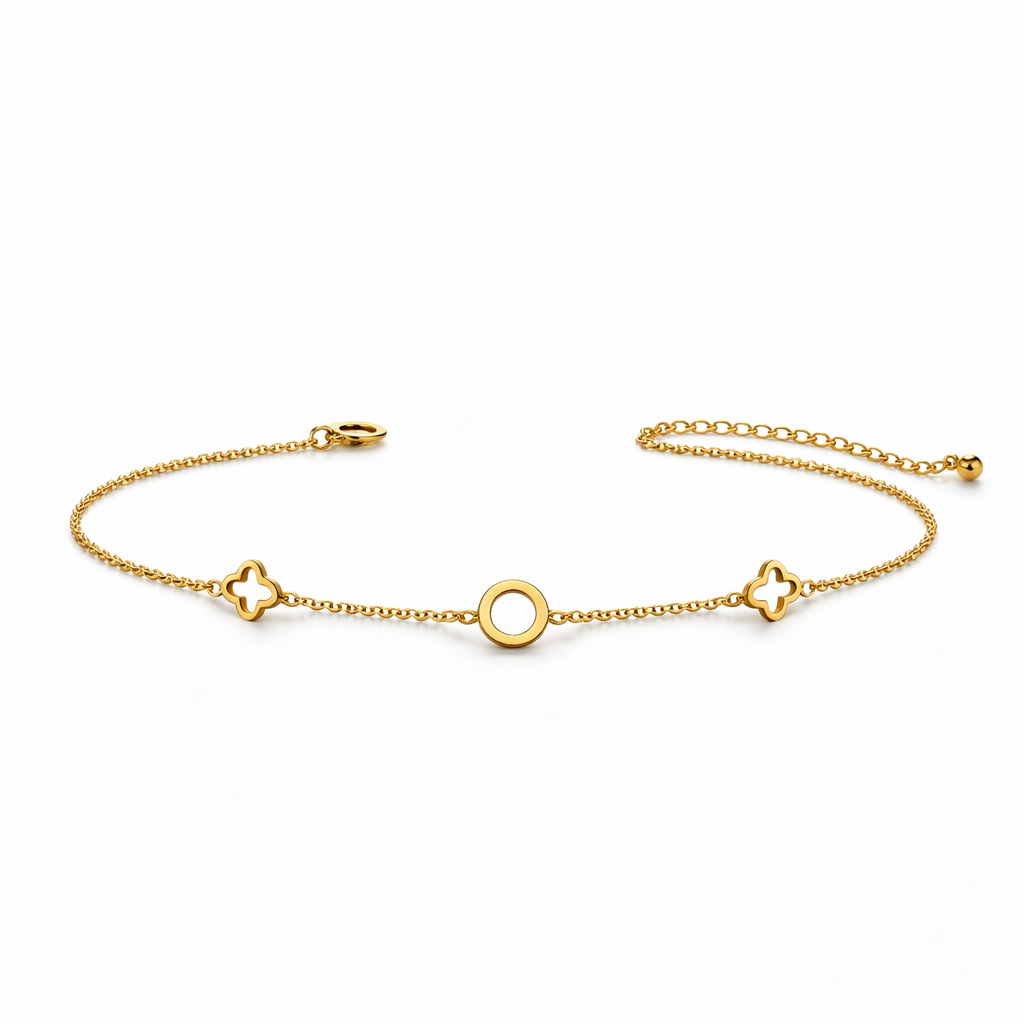 Minimal Gold Clover Charm Bracelet | Dainty Lucky Charm Bracelet for Women