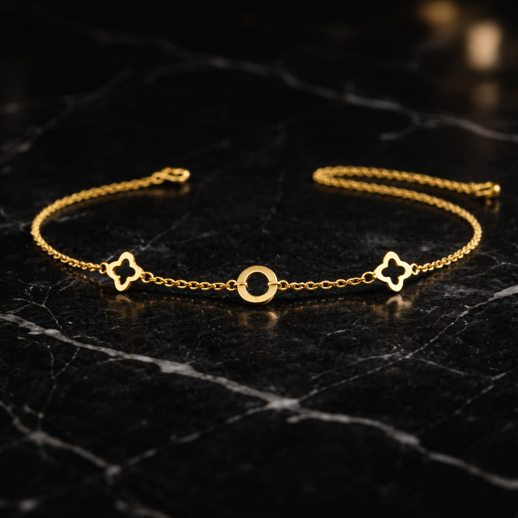 Minimal Gold Clover Charm Bracelet | Dainty Lucky Charm Bracelet for Women