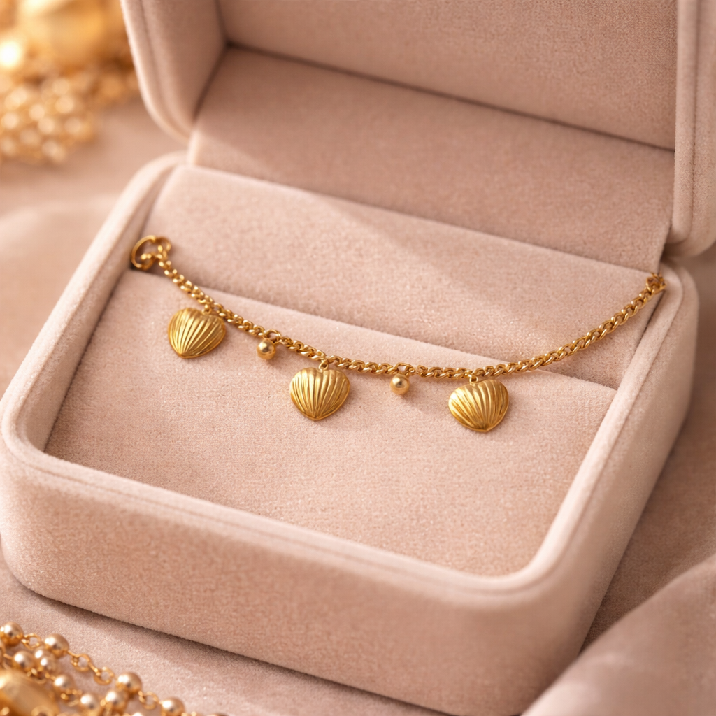 Gold Heart Charm Bracelet for Women | Minimal Dainty Chain Bracelet with Dangling Hearts