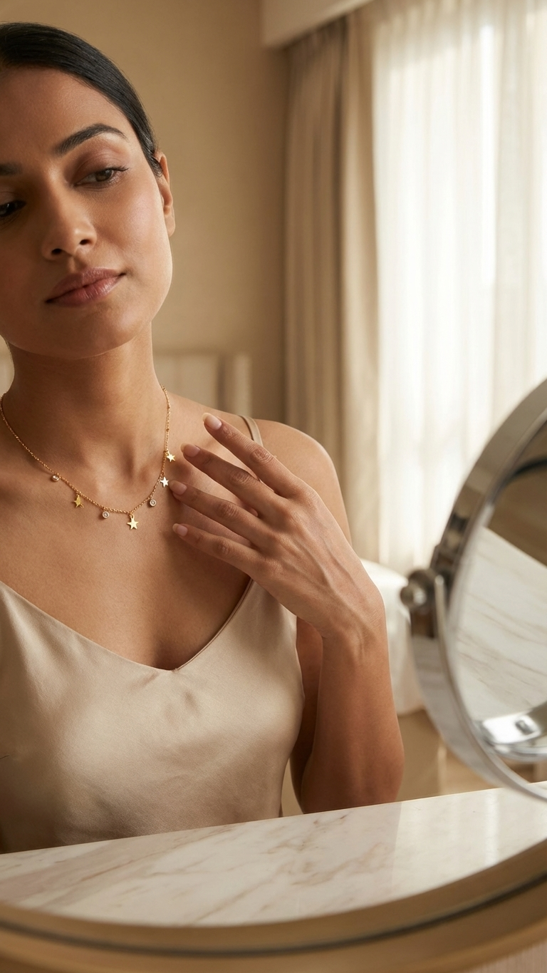 Celestial Star Charm Gold Necklace | Dainty Sunburst & Crystal Chain Necklace for Women